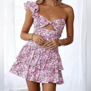 Hello Molly Floral Ruffle One Shoulder Dress With Cutout Size XS​​​